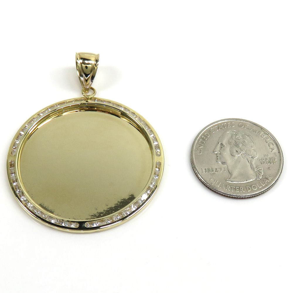 10k yellow gold large cz picture pendant 1.75ct