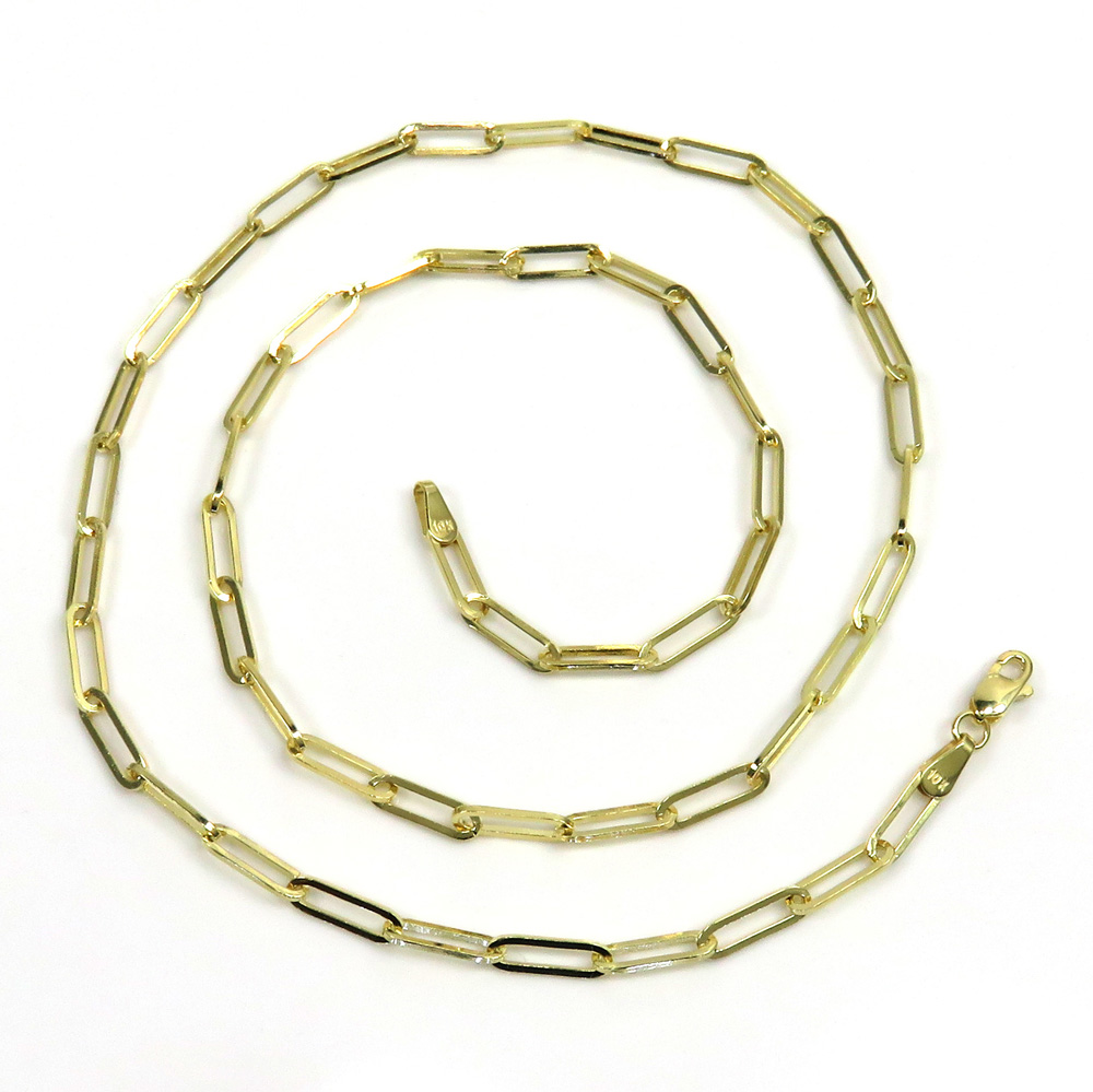 10k yellow gold solid paper clip chain 16-22 inch 3mm