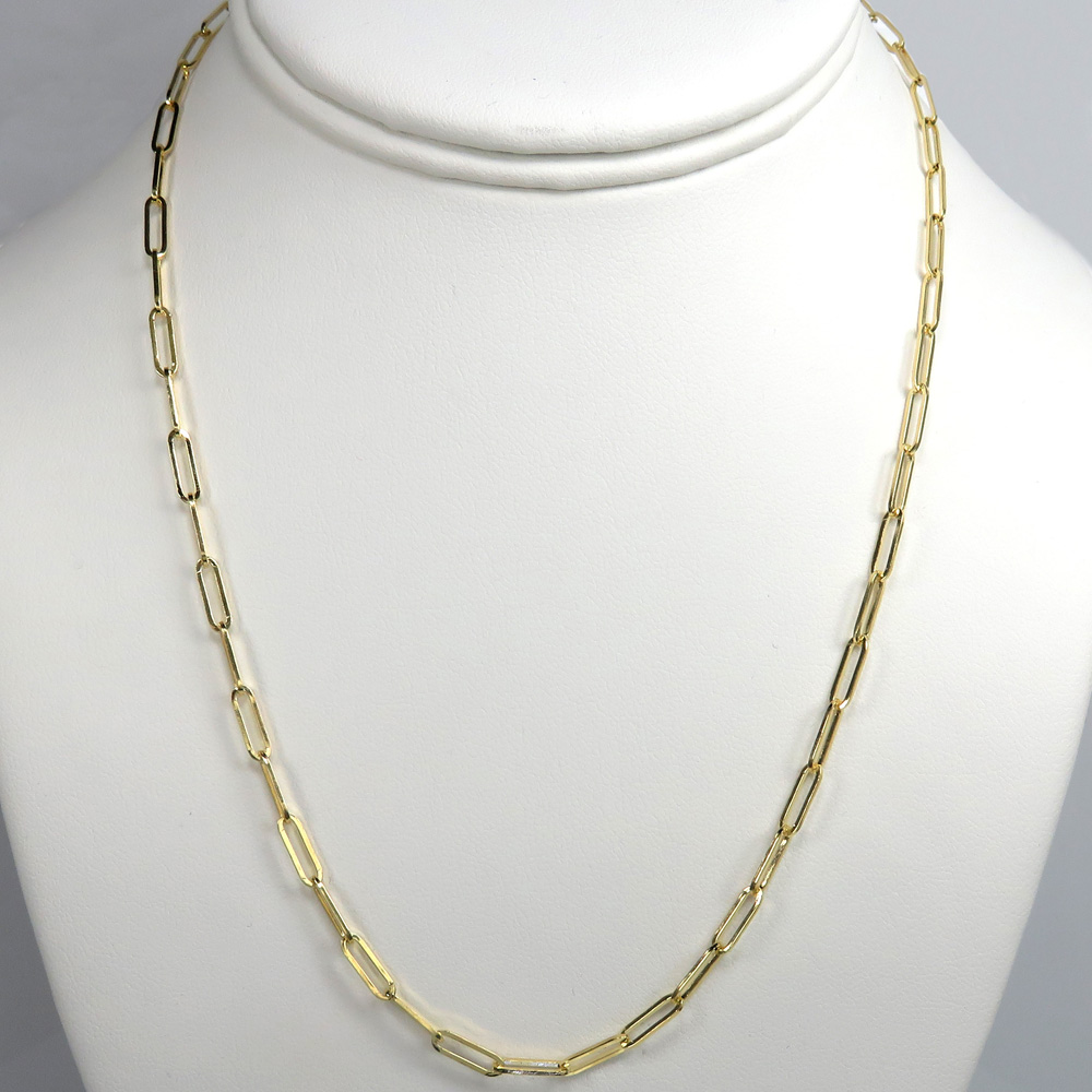 10k yellow gold solid paper clip chain 16-22 inch 3mm