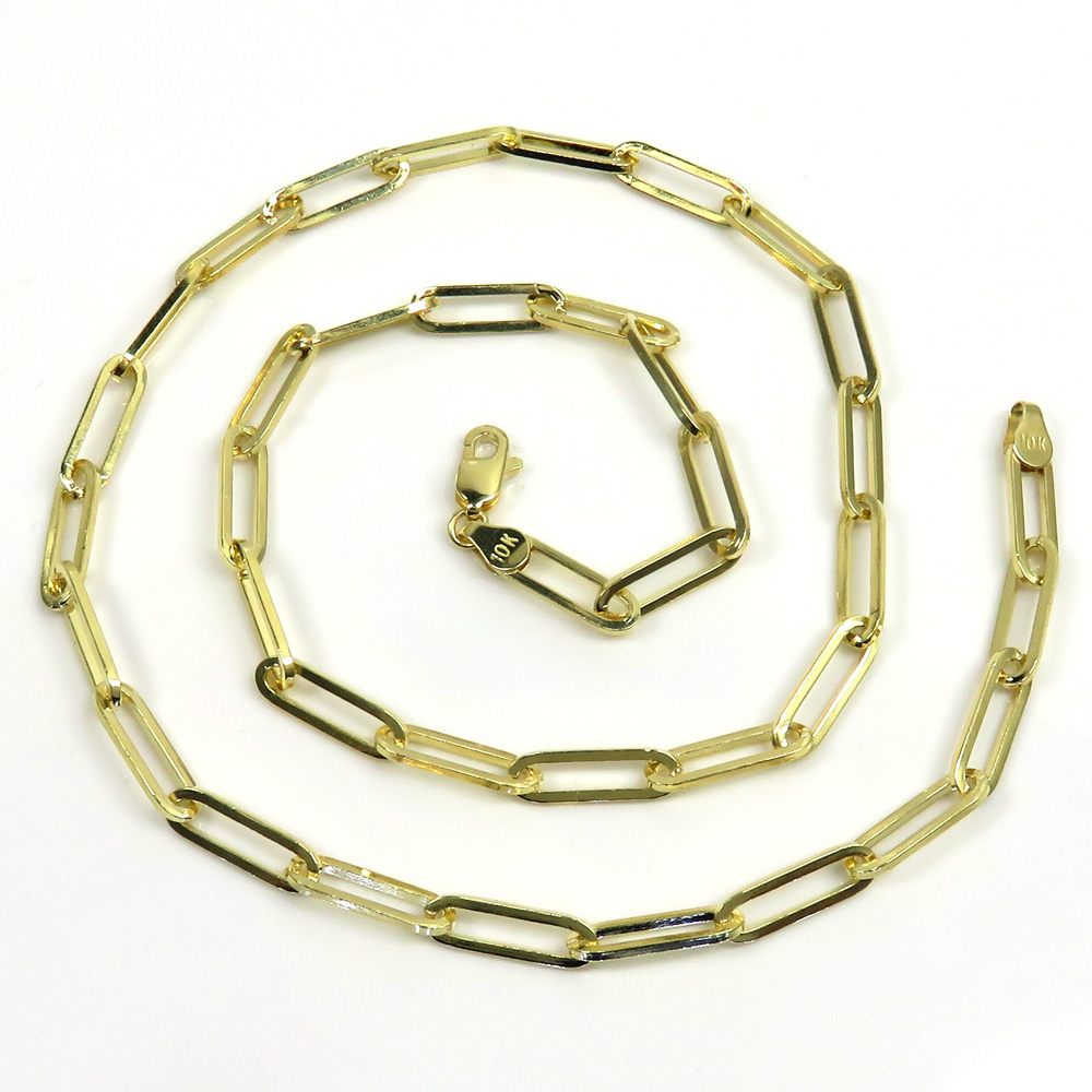 10k yellow gold solid paper clip chain 16-22 inch 4.20mm