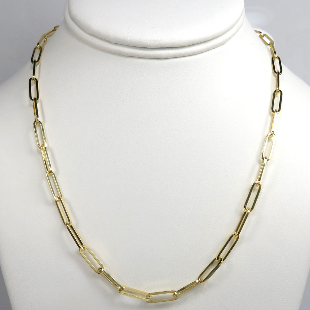 10k yellow gold solid paper clip chain 16-22 inch 4.20mm