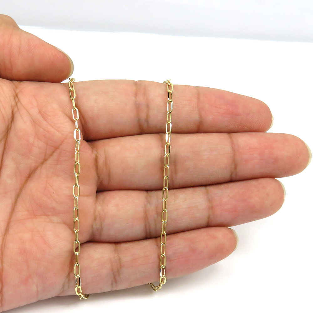 10k yellow gold skinny hollow paper clip chain 16-22 inch 2.20mm 