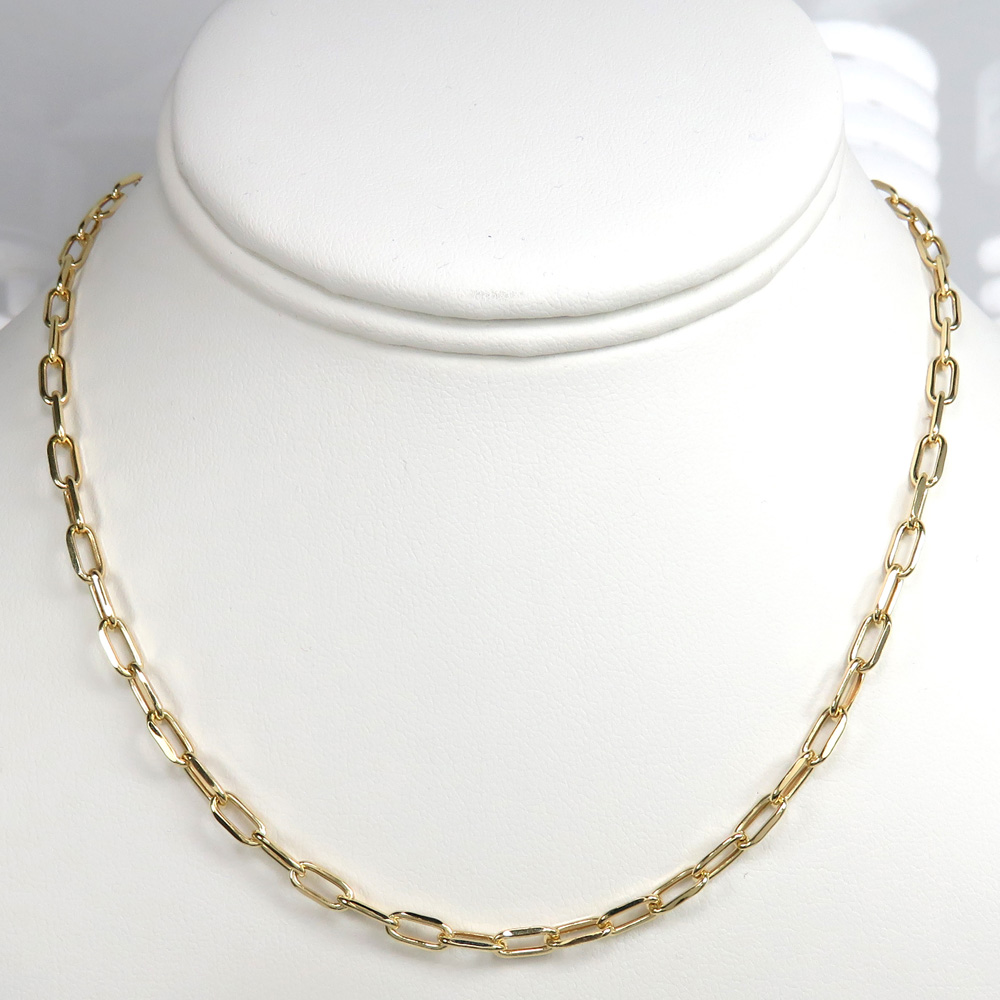 10k yellow gold skinny hollow paper clip chain 16-22 inch 2.20mm 