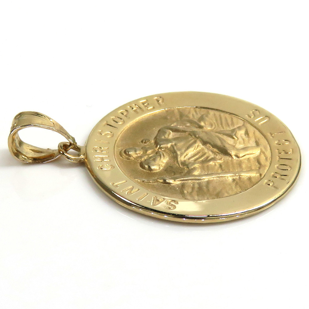 14k yellow gold small saint christopher protect us coin pendant 