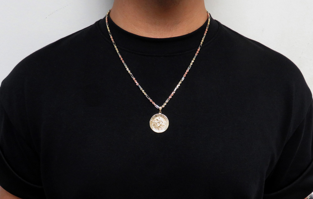 14k yellow gold small saint christopher protect us coin pendant 
