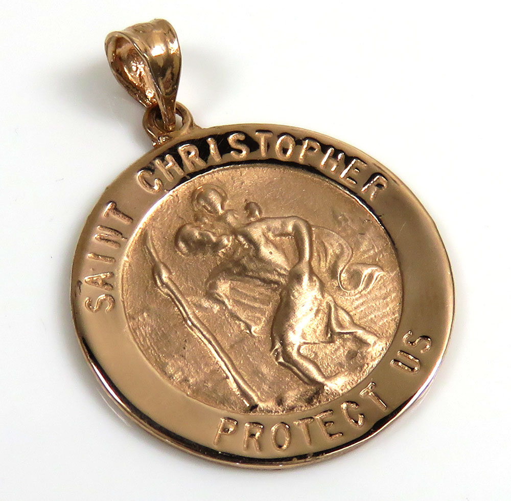 14k yellow gold small saint christopher protect us coin pendant  - Image 6