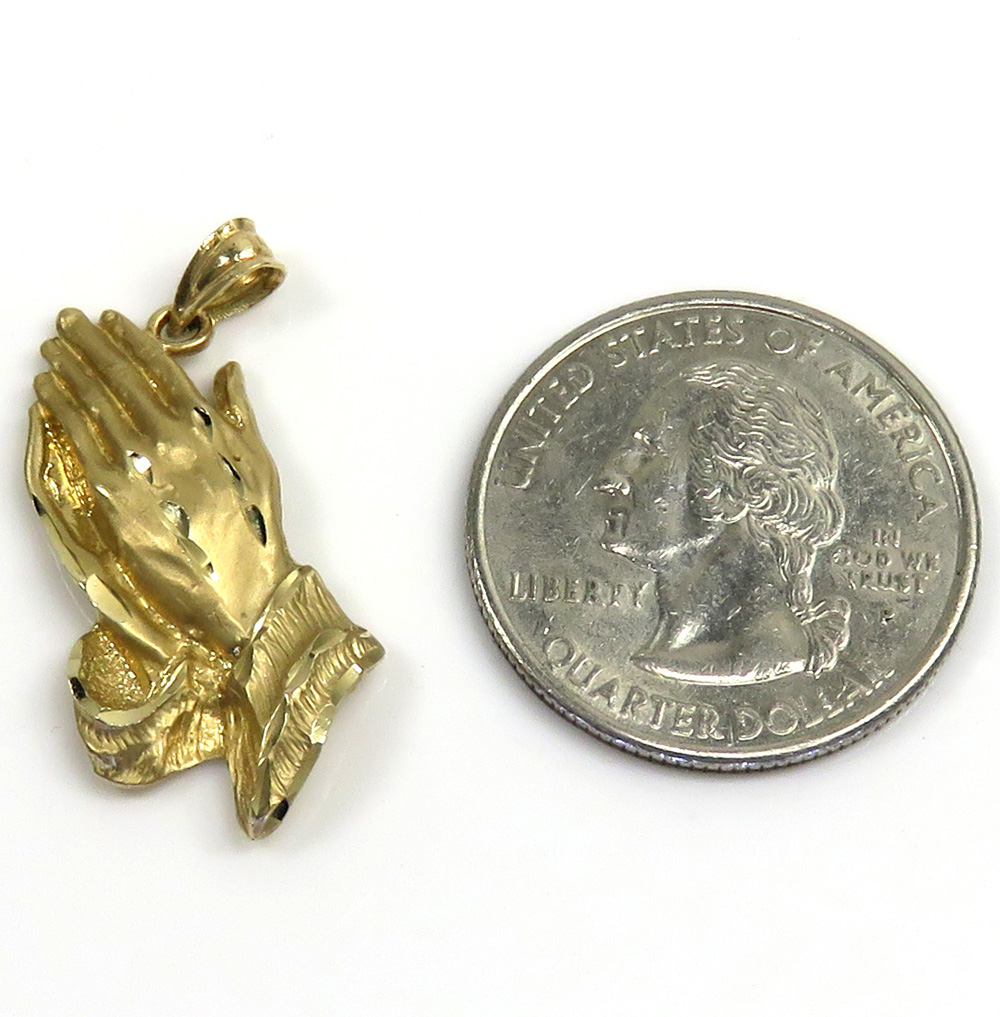 14k yellow gold solid small praying hands pendant - Image 2