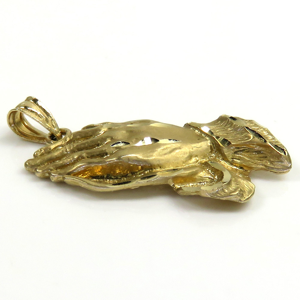 14k yellow gold solid small praying hands pendant - Image 3