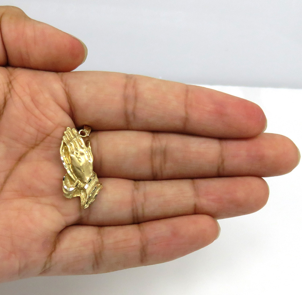 14k yellow gold solid small praying hands pendant 