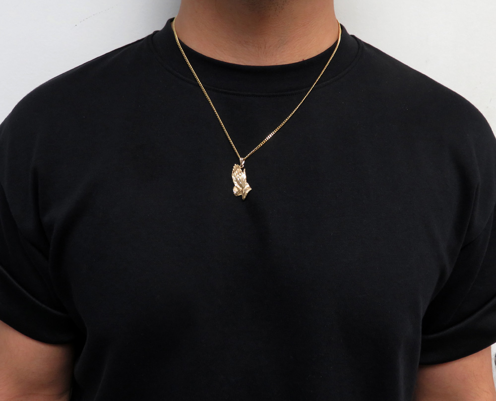 14k yellow gold solid small praying hands pendant - Image 6