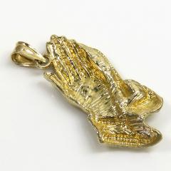 14k yellow gold solid small praying hands pendant 