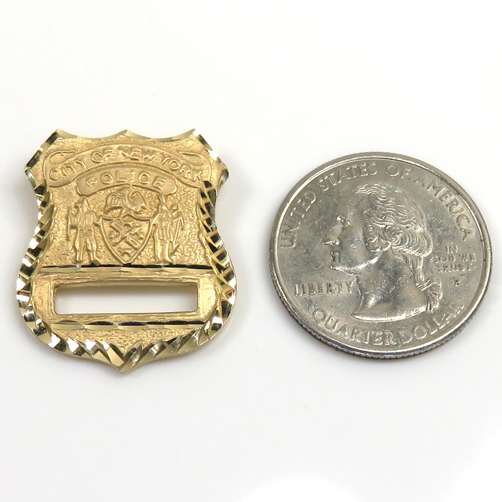 14k yellow gold solid diamond cut police badge 