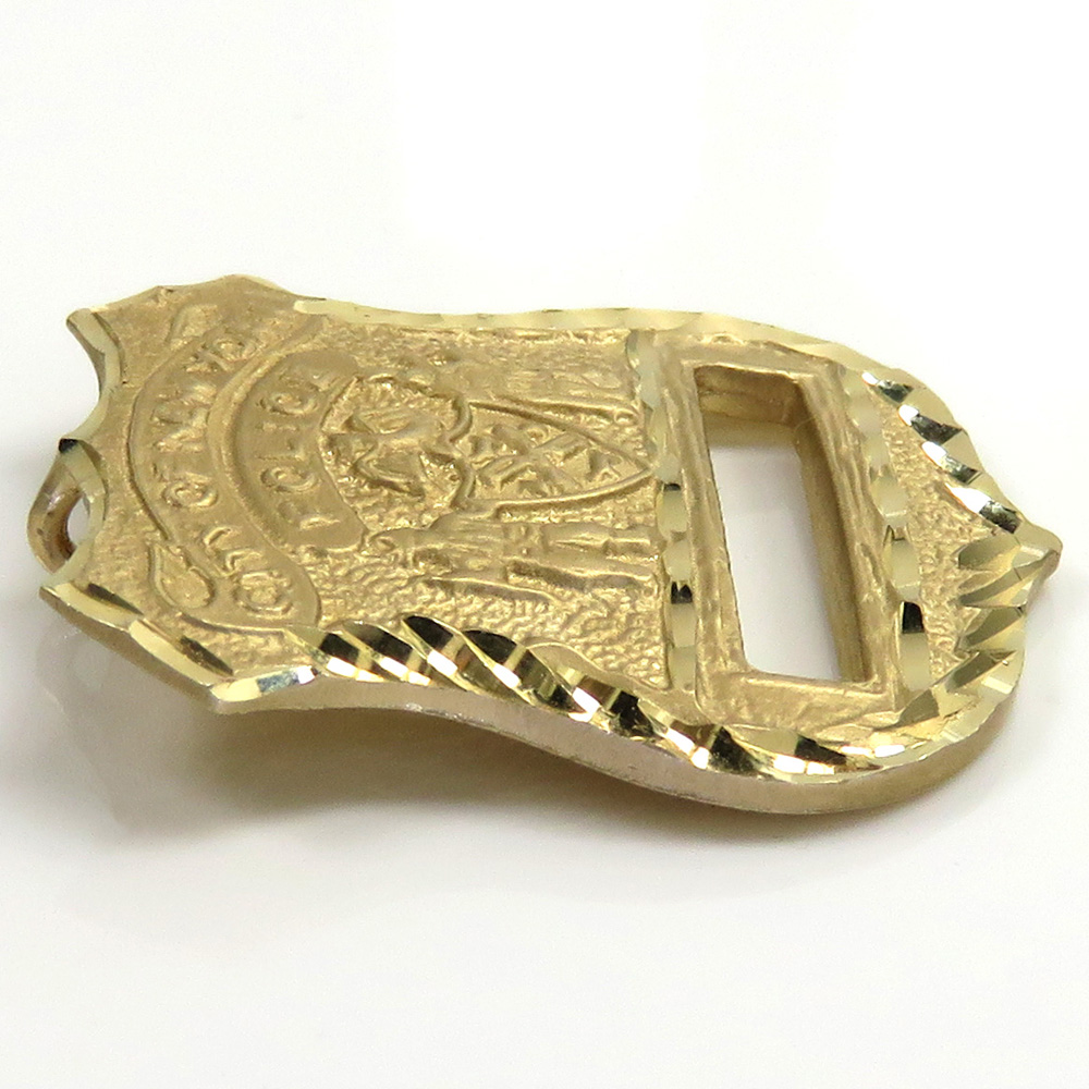 14k yellow gold solid diamond cut police badge 