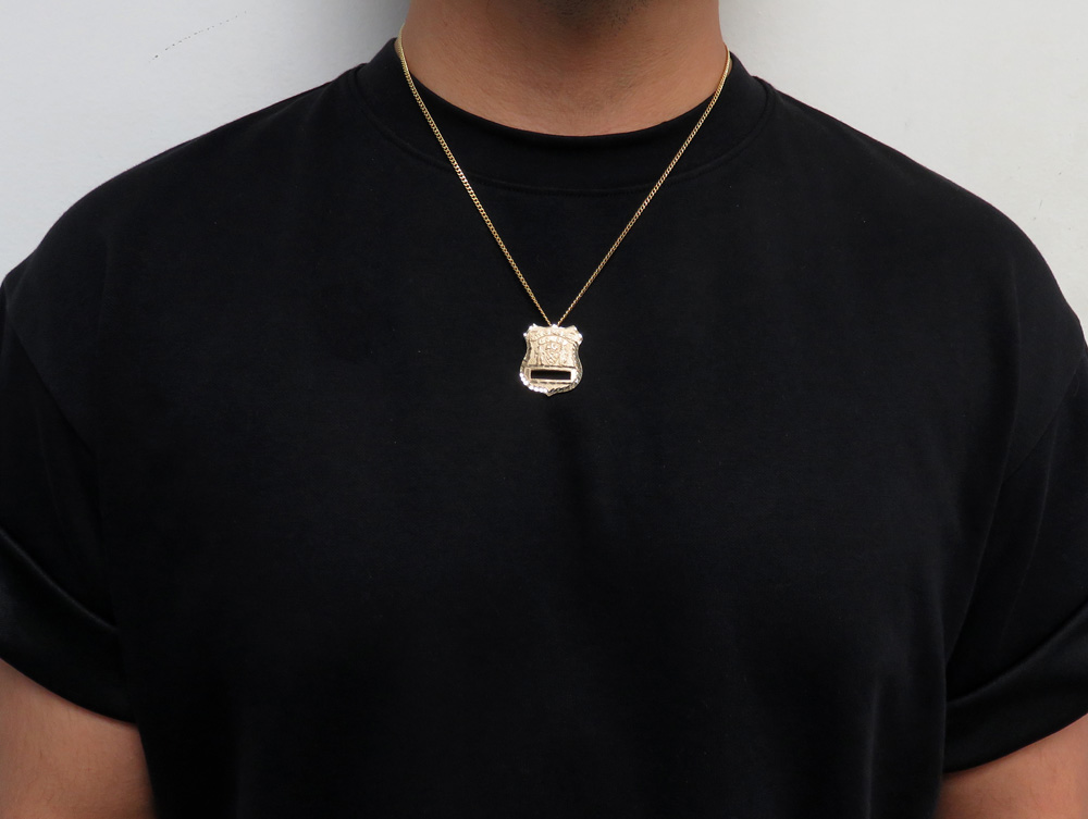 14k yellow gold solid diamond cut police badge 