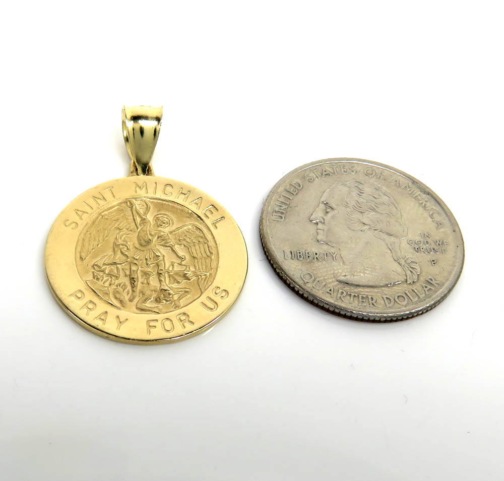 14k yellow gold small saint michael pray for us coin pendant  - Image 2