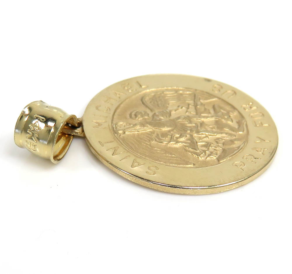 14k yellow gold small saint michael pray for us coin pendant 