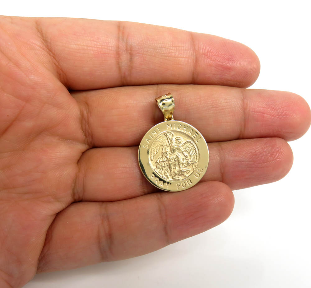 14k yellow gold small saint michael pray for us coin pendant  - Image 5