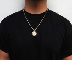 14k yellow gold small saint michael pray for us coin pendant 