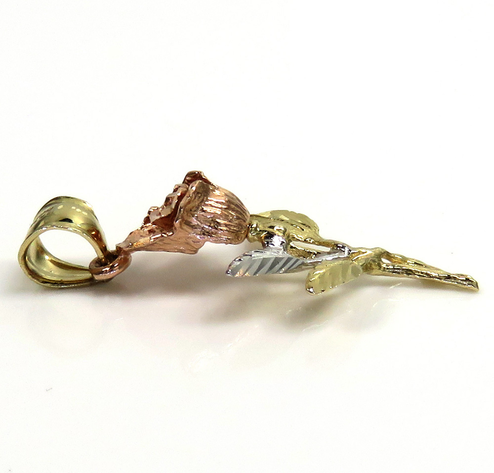 14k yellow gold small three tone rose flower pendant 
