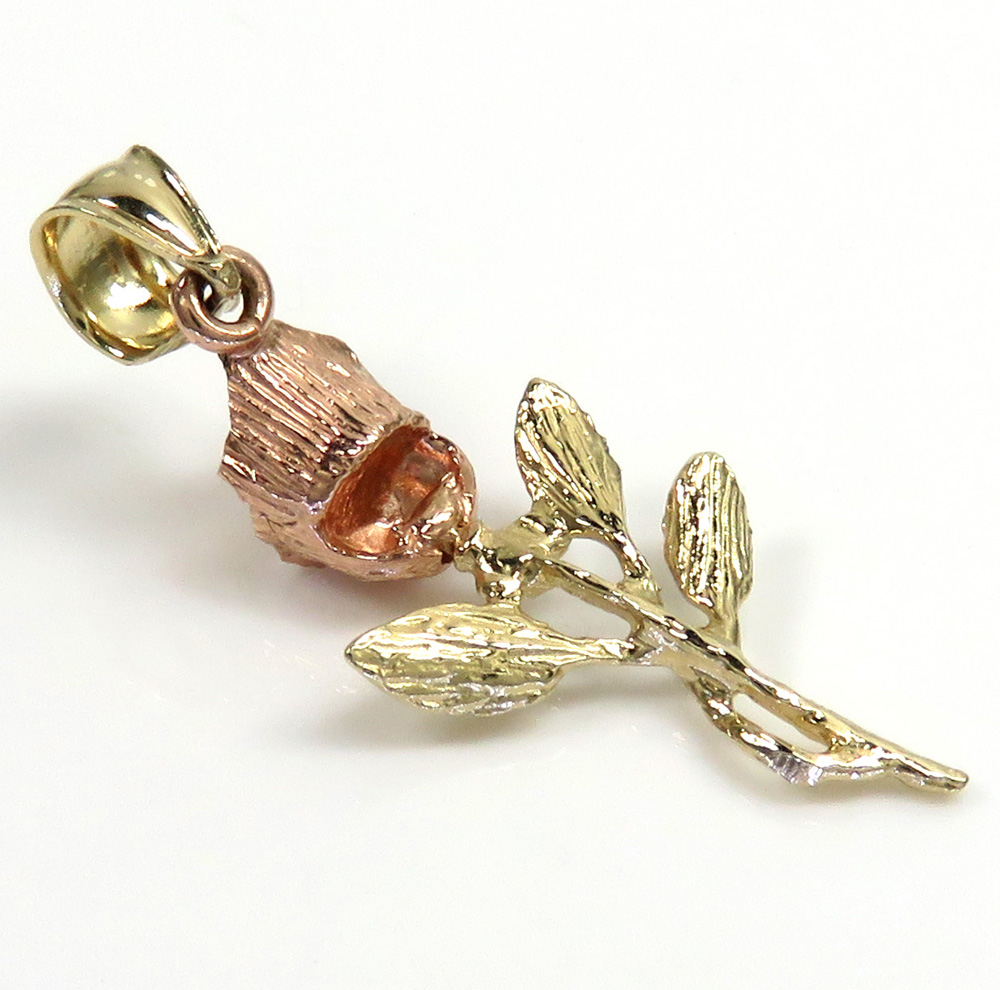 14k yellow gold small three tone rose flower pendant  - Image 3