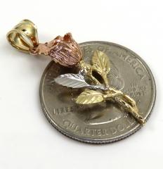 14k yellow gold small three tone rose flower pendant 