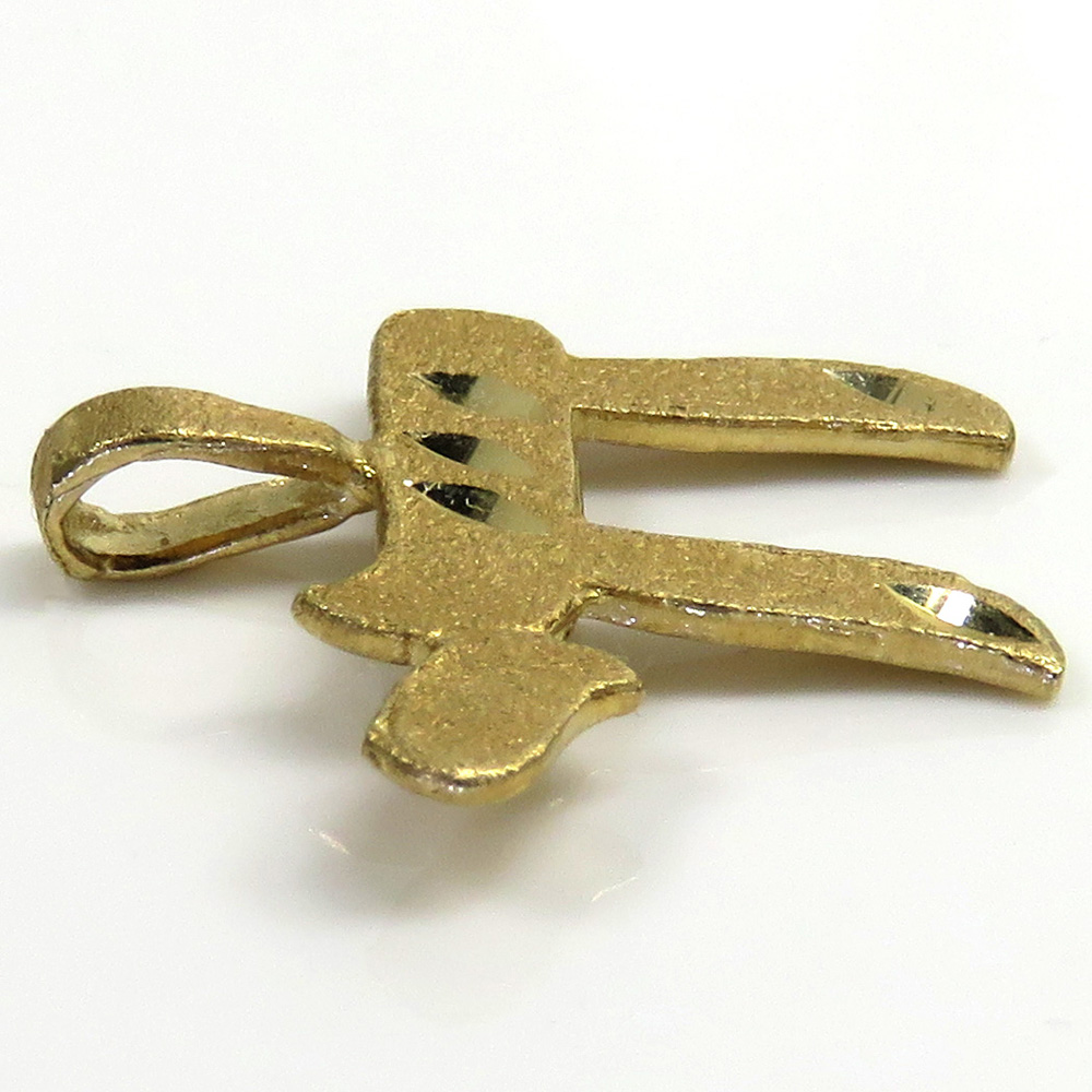 14k yellow gold diamond cut solid small chai pendant - Image 2