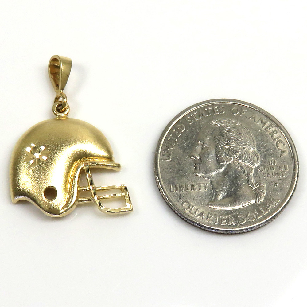 14k yellow gold solid diamond cut foot-ball helmet pendant - Image 2