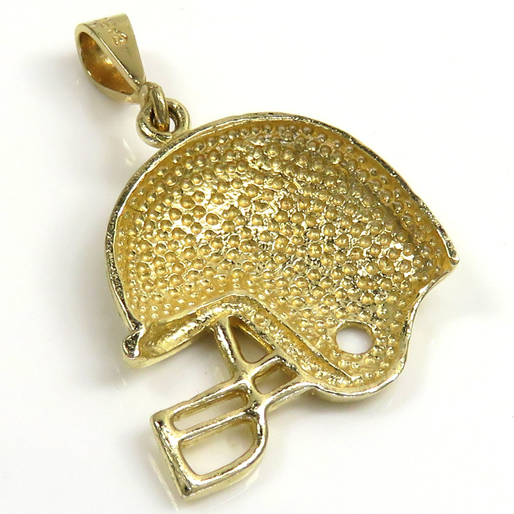 14k yellow gold solid diamond cut foot-ball helmet pendant - Image 4