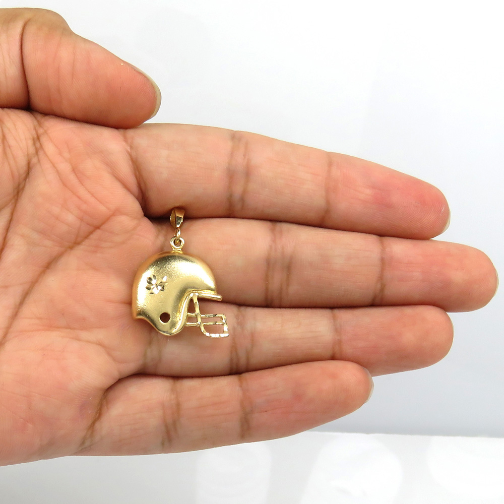 14k yellow gold solid diamond cut foot-ball helmet pendant 