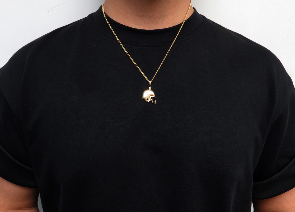 14k yellow gold solid diamond cut foot-ball helmet pendant - Image 6