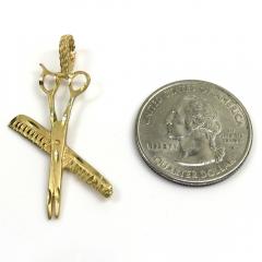 14k yellow gold diamond cut comb & scissors barber pendant