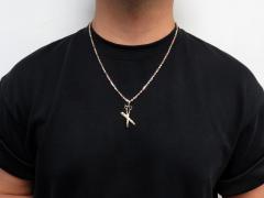 14k yellow gold diamond cut comb & scissors barber pendant 