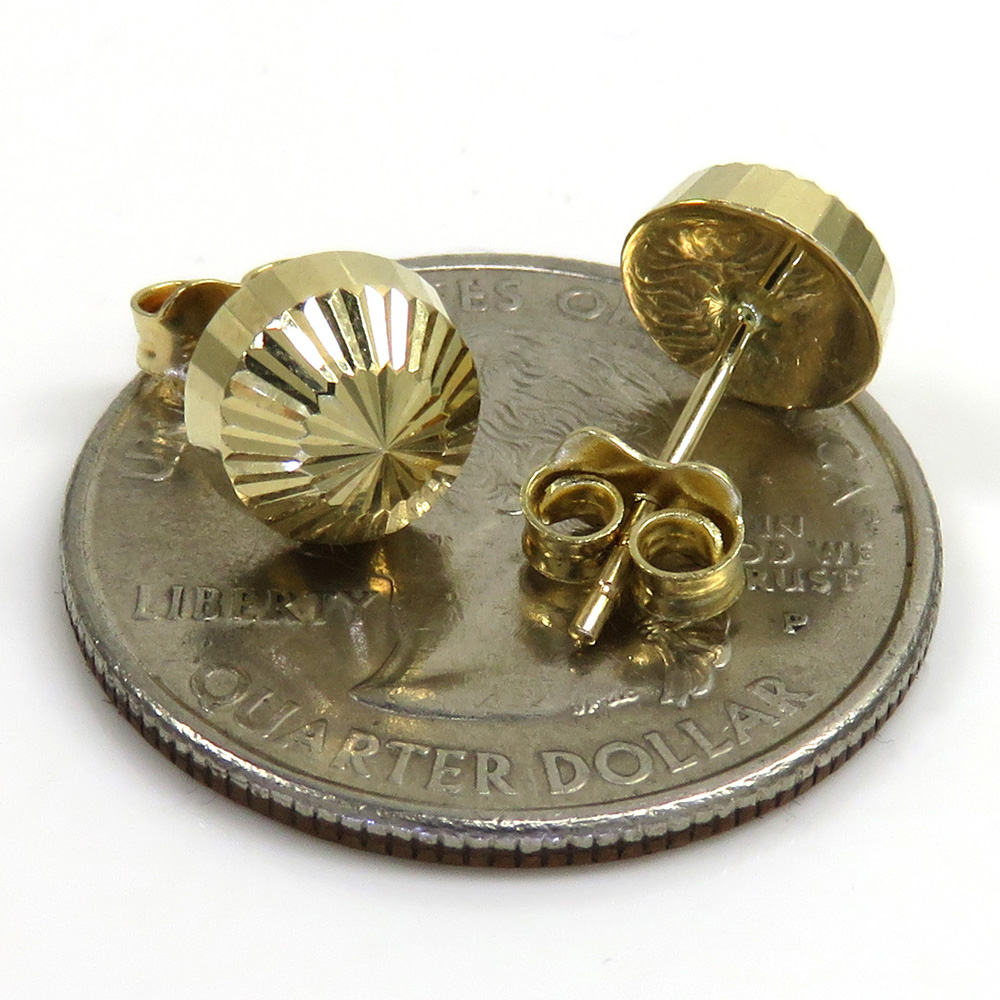 14k yellow gold diamond cut 7.8mm sphere earrings 