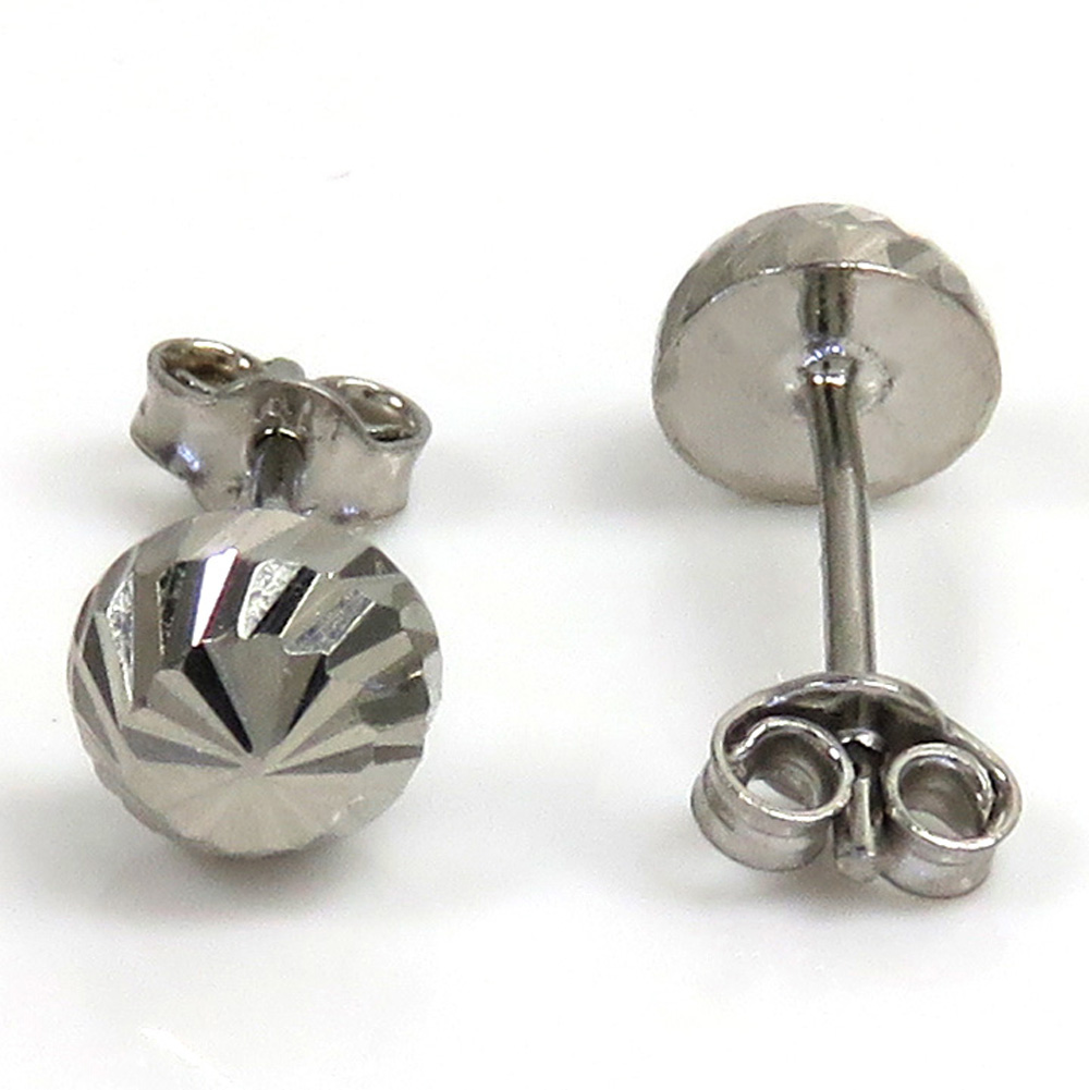10k white gold diamond cut 6mm sphere earrings - Image 2