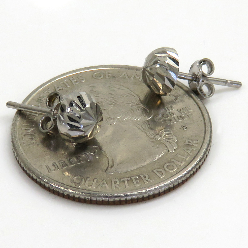10k white gold diamond cut 6mm sphere earrings - Image 3