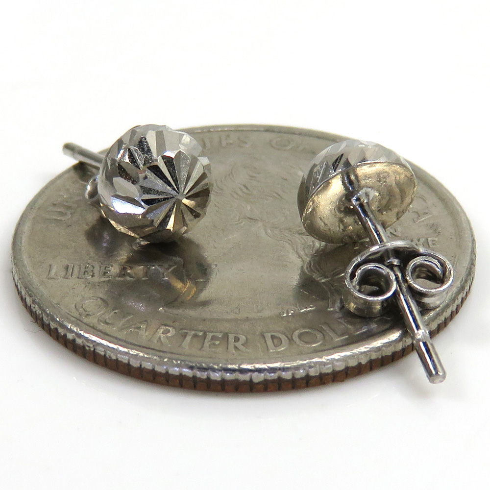 10k white gold diamond cut 6mm sphere earrings - Image 4