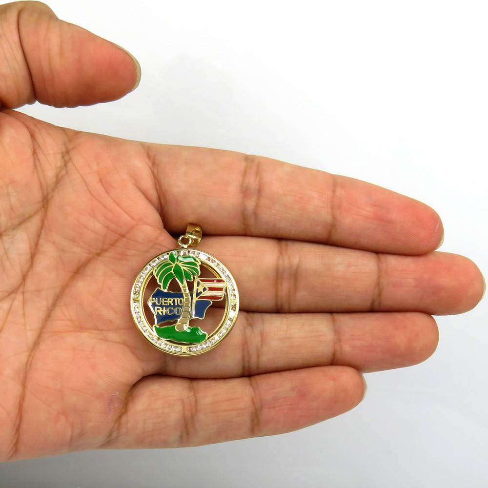 10k yellow gold small cz puerto rico pendant 1.00ct 