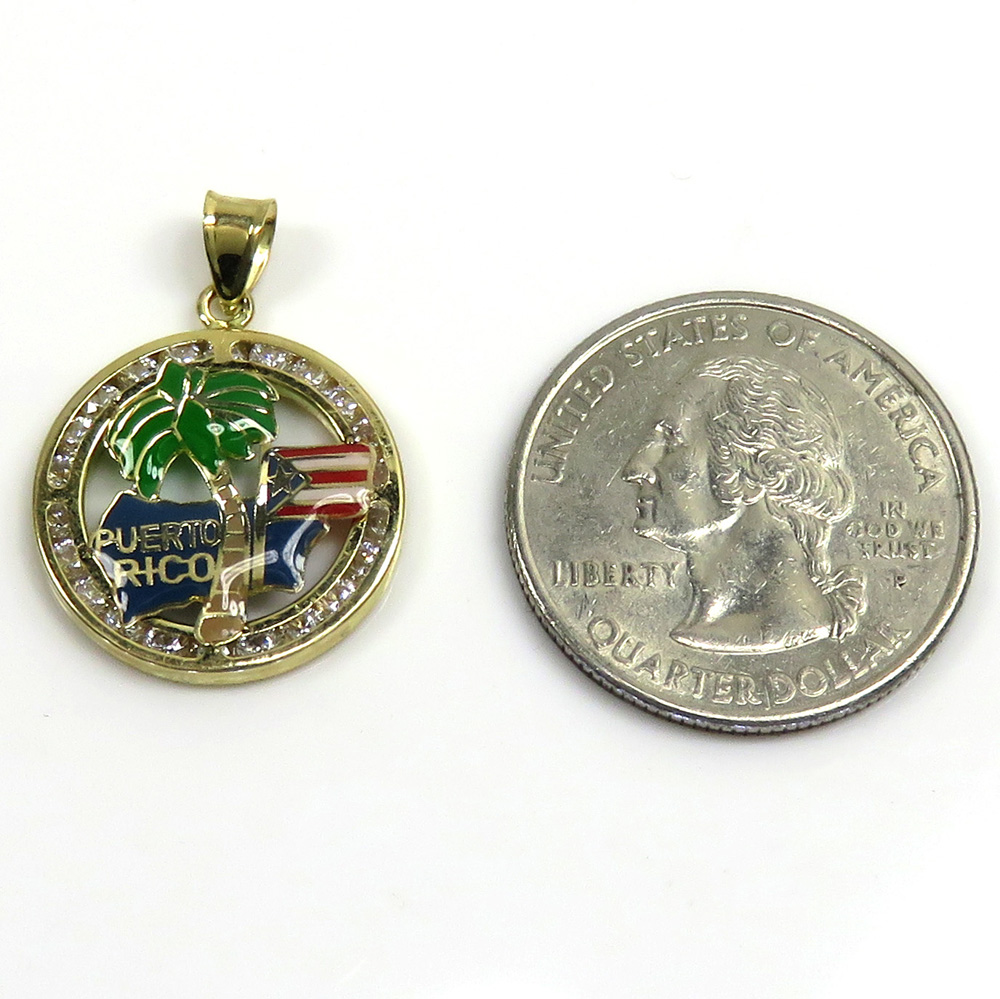 10k yellow gold mini cz puerto rico pendant 0.50ct 