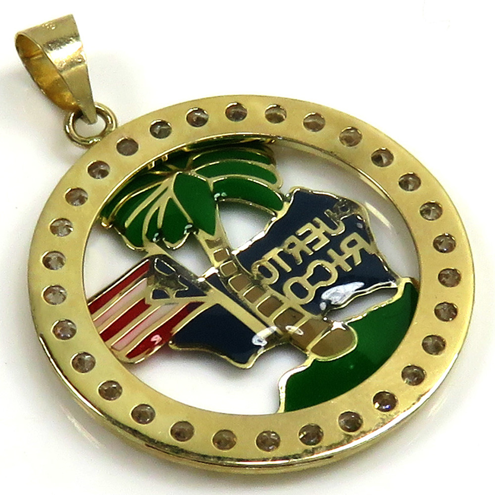 10k yellow gold mini cz puerto rico pendant 0.50ct 