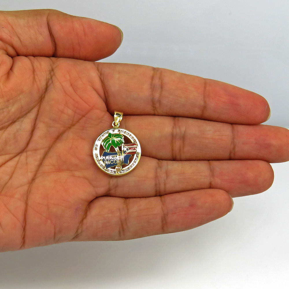 10k yellow gold mini cz puerto rico pendant 0.50ct 