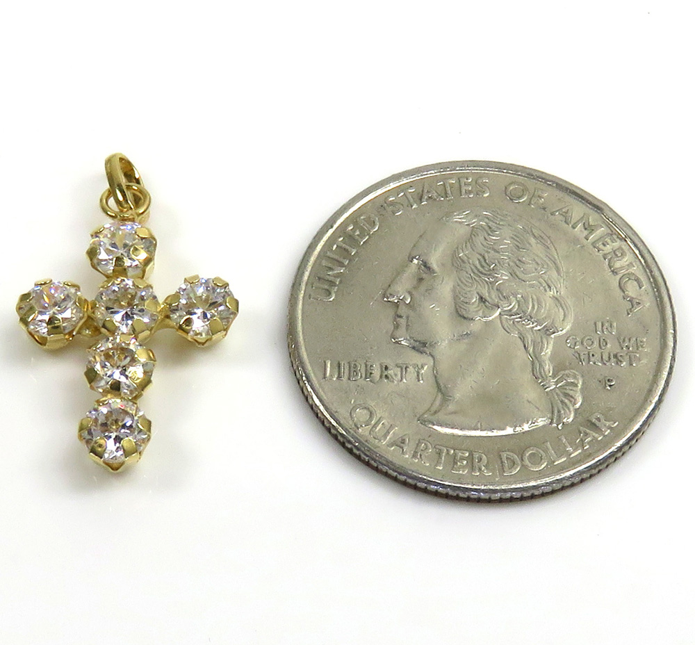 14k yellow gold mini cz cross pendant 1.50ct