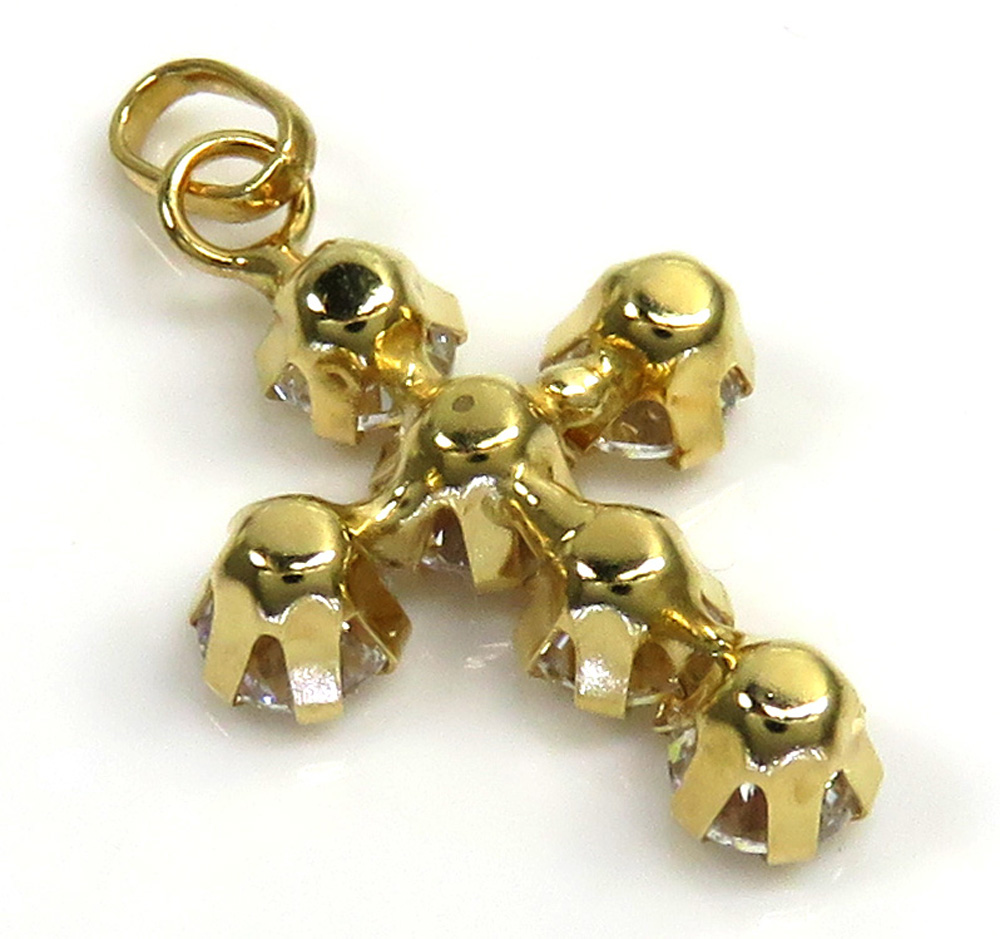 14k yellow gold mini cz cross pendant 1.50ct