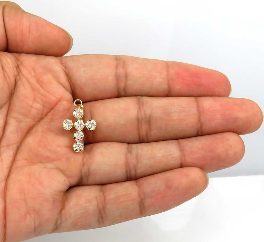 14k yellow gold mini cz cross pendant 1.50ct