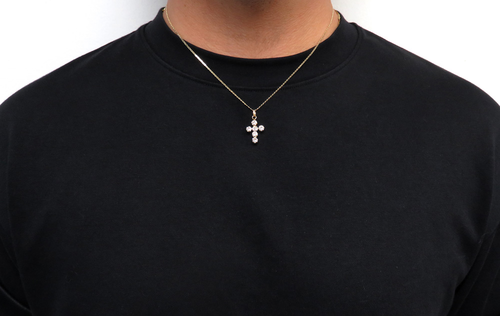 14k yellow gold mini cz cross pendant 1.50ct