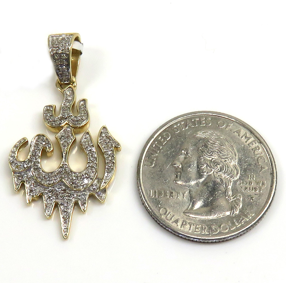 14k yellow gold medium diamond drip allah pendant 0.35ct - Image 2