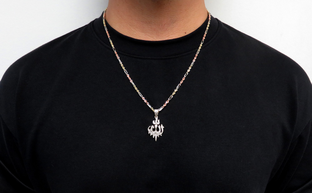14k yellow gold medium diamond drip allah pendant 0.35ct - Image 5