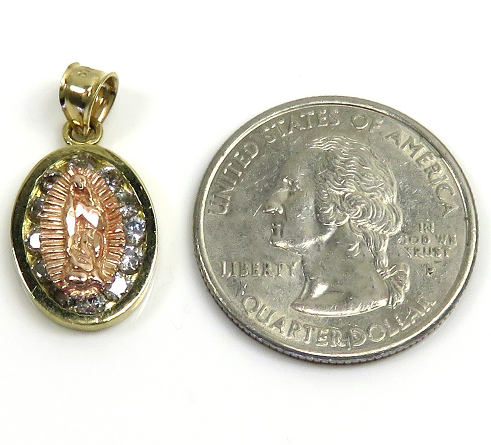 10k two tone gold virgin mary cz oval pendant 0.75ct