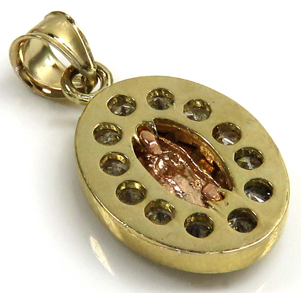10k two tone gold virgin mary cz oval pendant 0.75ct