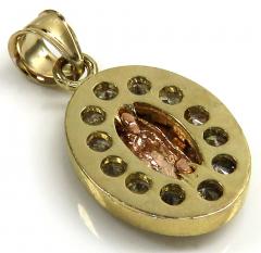 10k two tone gold virgin mary cz oval pendant 0.75ct