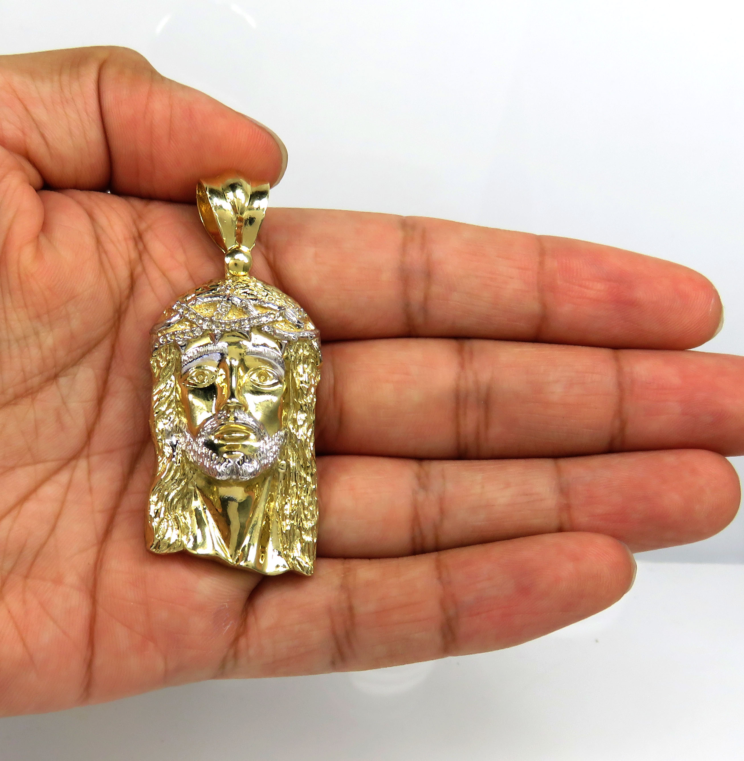 10k two tone gold large classic jesus face pendant - Image 4